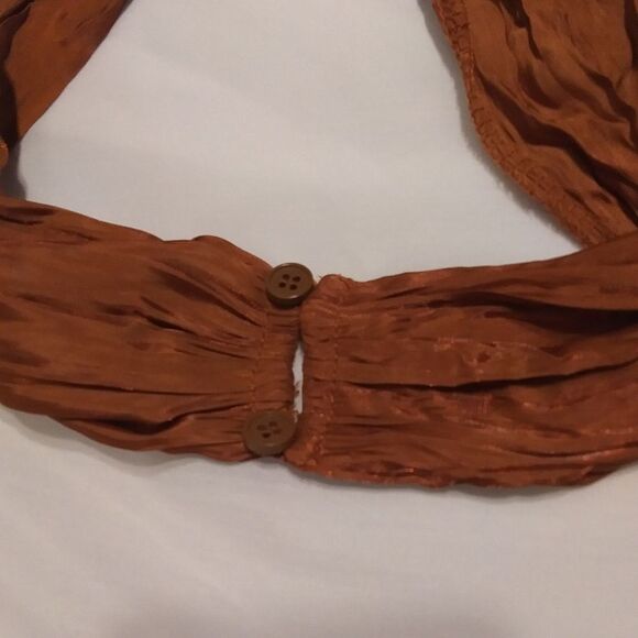 Fashion Nova Jumpsuit Seleste Satin Halter Backless Silky Soft Wide Leg Copper M - Picture 7 of 11